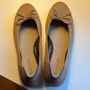 Rothy's Tan Knit Ballet Flats with Blue Trim